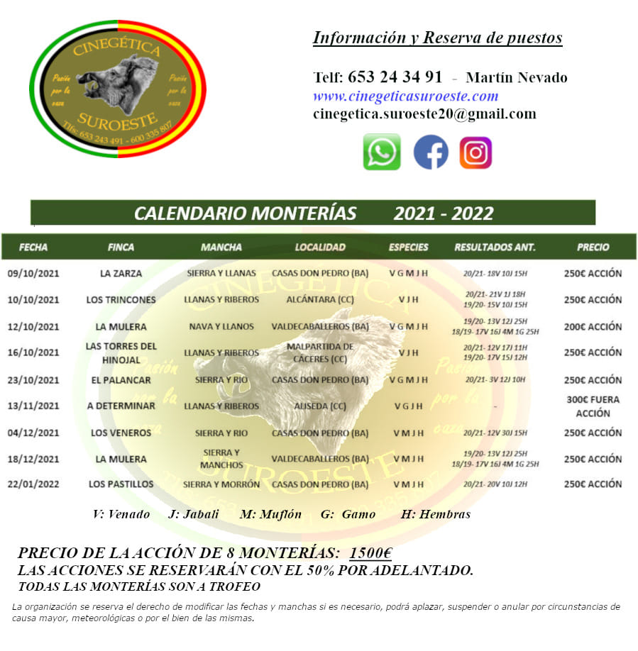 Programa Monterías Cinegética Suroeste